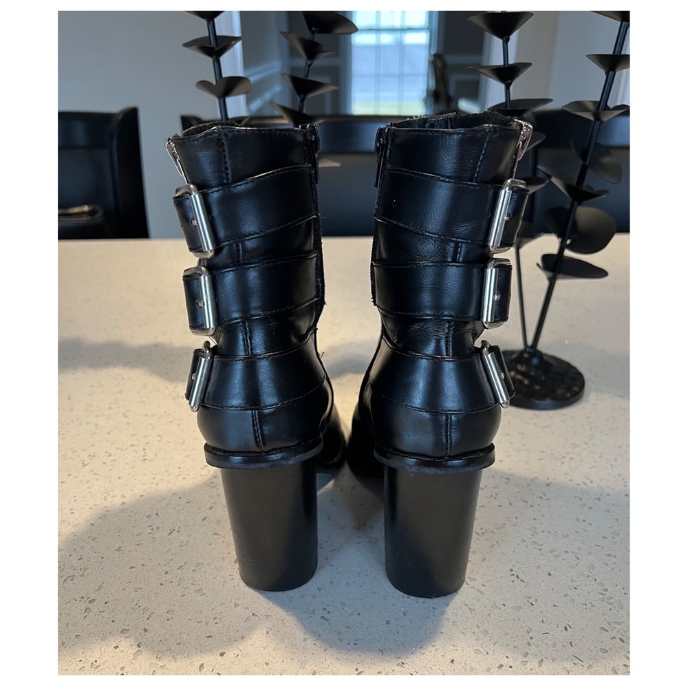 Black Leather Ankle Boots with Buckle Detail - Picture 3 of 16